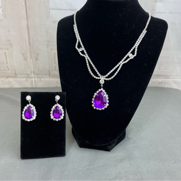 Prom/Special Occasion Necklace and Earrings, Purple - Picture 2 of 12